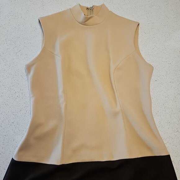 Vtg Hob Nobber Sheath Dress Womens S Brown Beige 60s Mod Double Knit Stretch - Picture 5 of 13
